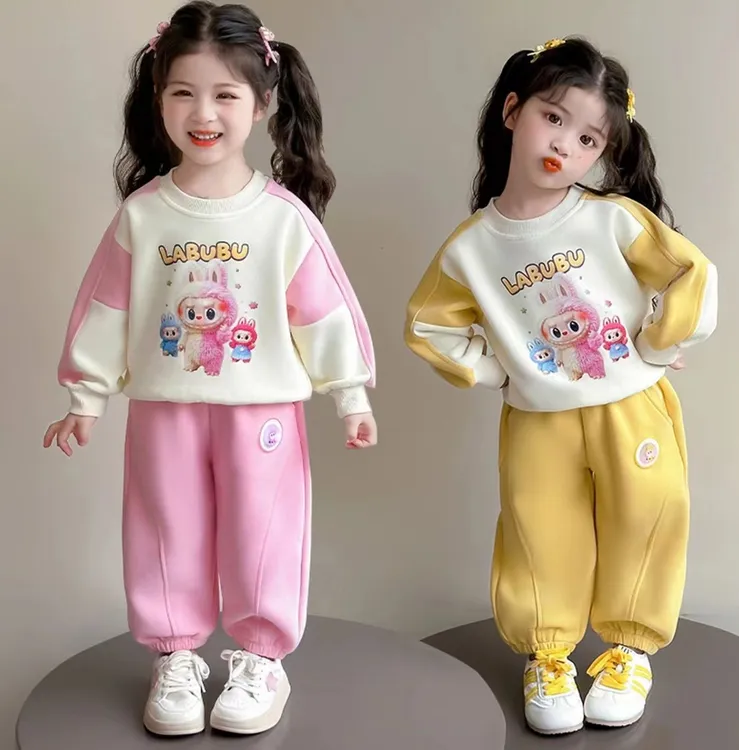 套头卫衣女童春秋女加厚童装家居服套装卡通动漫