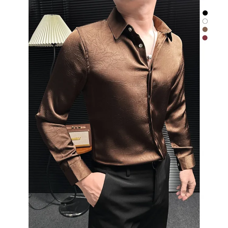 沉稳肌理感衬衫男款长袖秋季新款设计师男装高级感暗扣衬衣男上衣