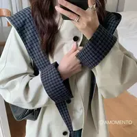 7727撞色拼接帽子长款风衣东3-2