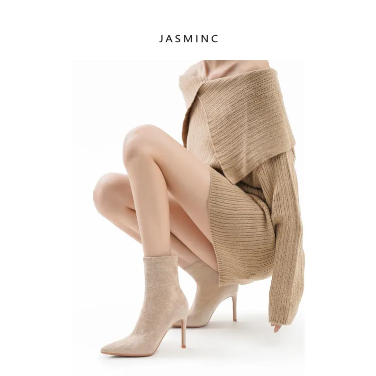 34-43码尖头高跟短靴女2025新款高跟鞋女秋冬尖头弹力瘦瘦靴子女