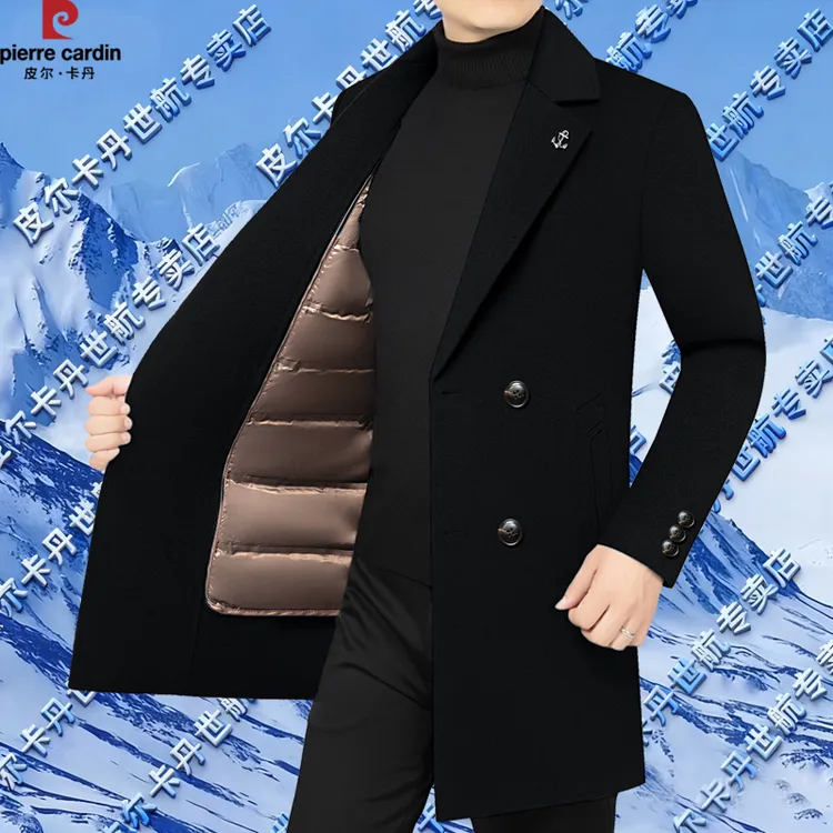 皮尔卡丹高档双面呢子外套男士加厚冬季可拆卸内胆西装领男装大衣商品图