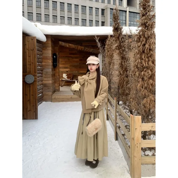 【赵小小&北欧告白】8286 披肩毛呢外套2025秋冬正肩围巾呢子外套女