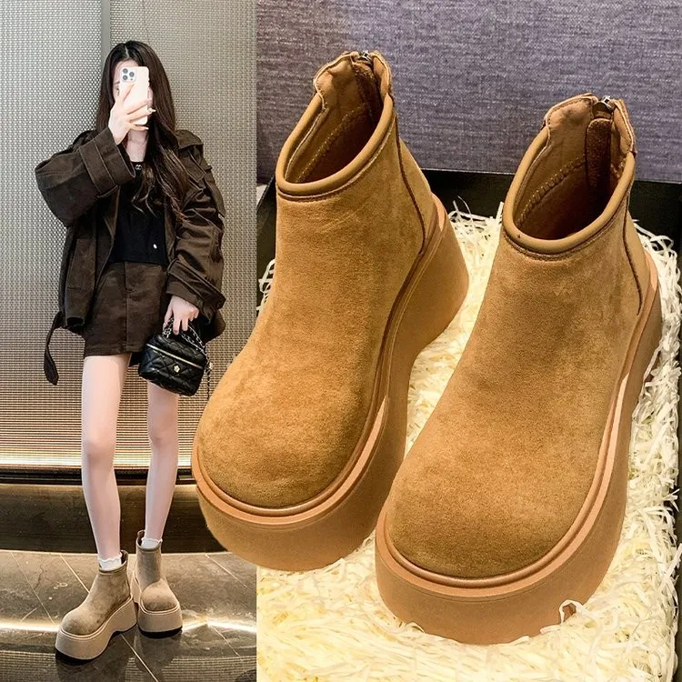 厚底增高小个子马丁靴女款真皮勃肯短靴子女切尔西靴烟筒靴高帮鞋