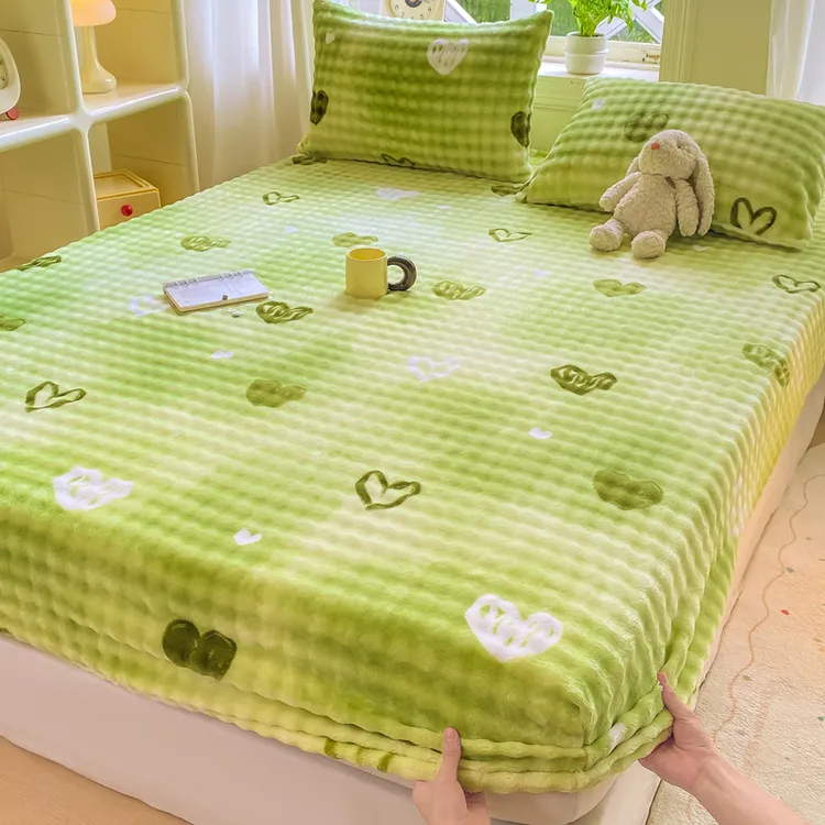 加厚泡泡牛奶绒床笠秋冬新款加绒保暖家用防滑床单床垫保护套床罩