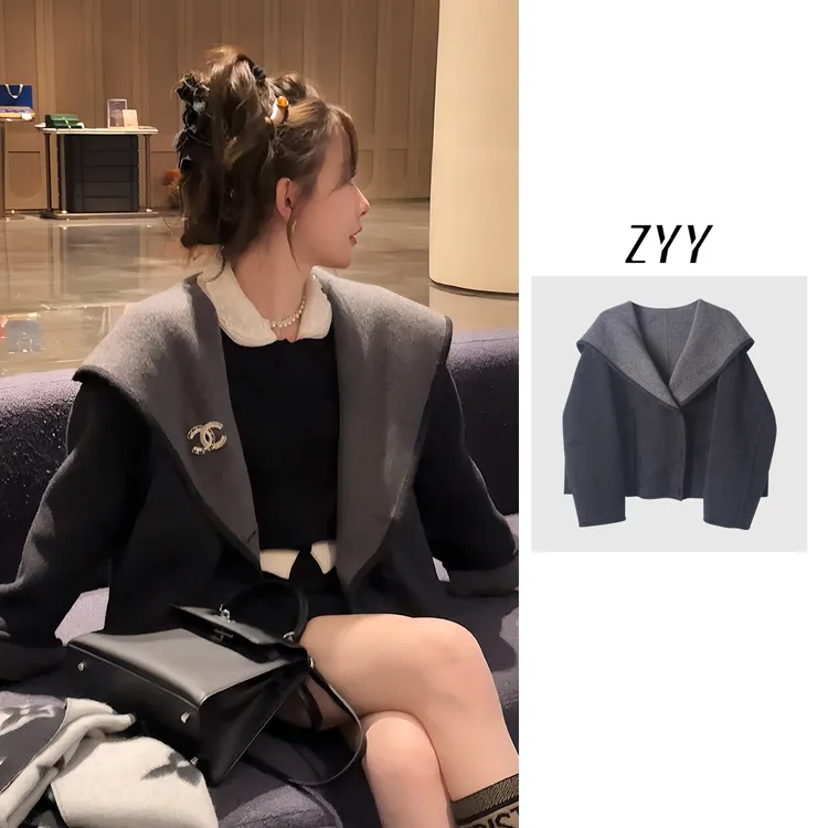 ZYY【鲁本漫步】2025/S新品法式轻奢灰短款双面呢外套X25QMNWT03896