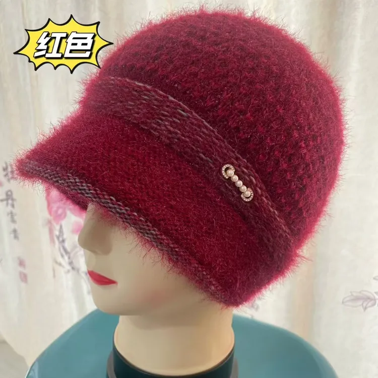 新款冬季针织帽妈妈帽松鼠绒针织保暖帽子女士保暖帽