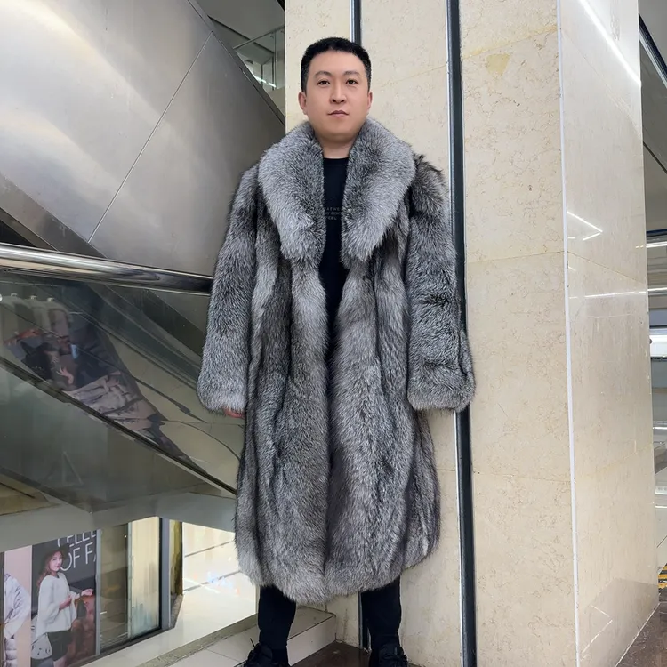 【男女同款】进口银蓝狐狸毛皮草大衣本色长款加厚保暖