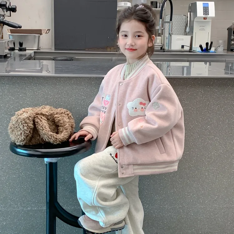 女童秋装外套2025新款儿童洋气韩版女孩秋冬季夹棉加厚卡通棒球服