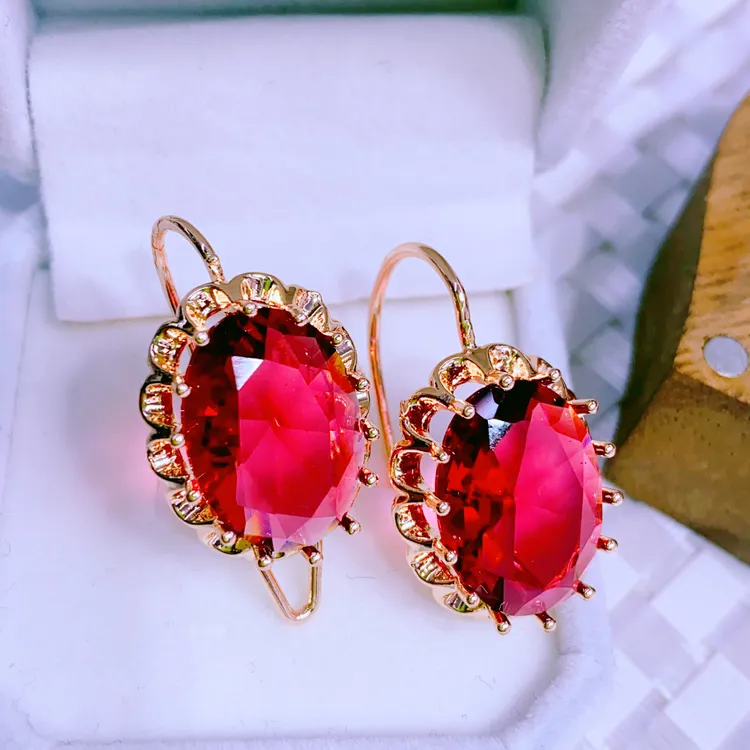 铜合金合金玻璃耳饰 玫红色 qiqak妈妈款大号耳环
