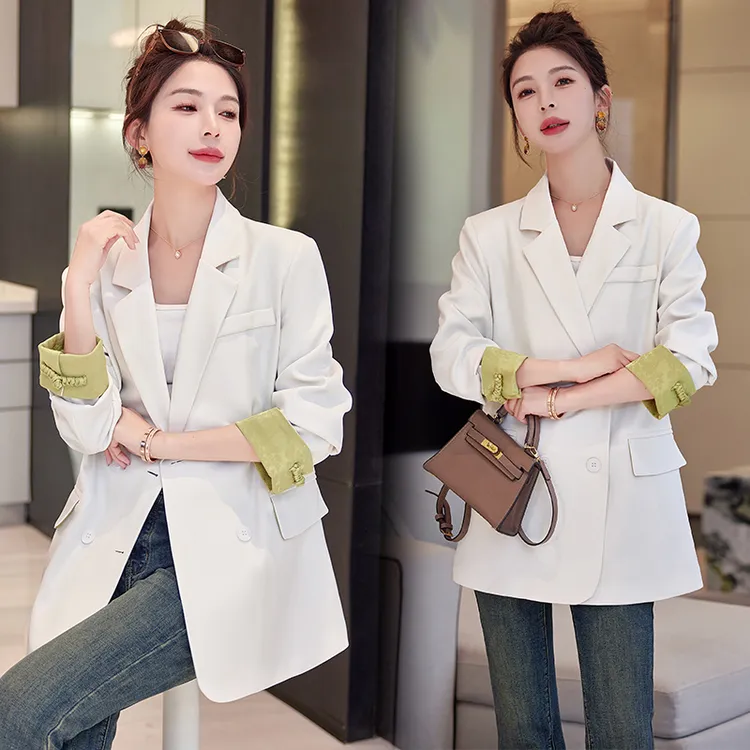 48H发 2024春款拼色新中式女装西装外套 优雅显瘦气质百搭