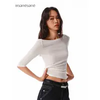 asomesome天丝羊毛船型领紧身中袖女秋新舒适基础款简约针织上衣
