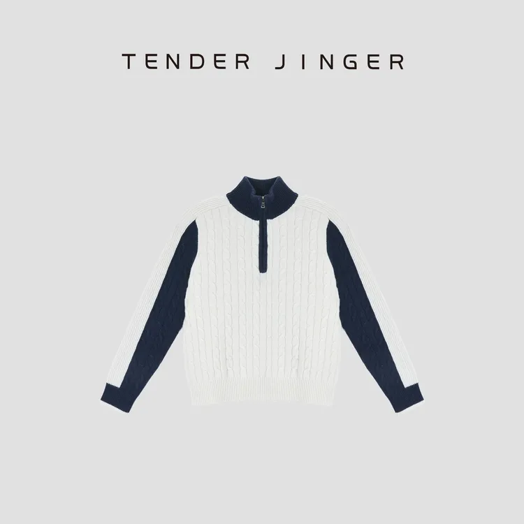 Tender Jinger｜线下专供 立领撞色麻花半拉链开衫T53BBS50101