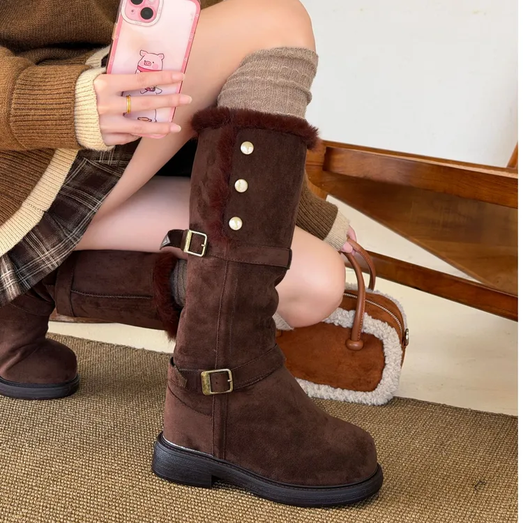 冬季可翻折厚底增高保暖长靴雪地靴女长筒靴加绒棉鞋XBH125