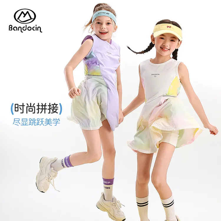 女童连衣裙2025新款夏季速干运动夏装女孩户外网球裙无袖背心裙子