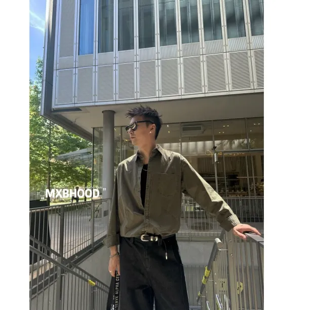 【阿信MX】阿信秋季薄料纯棉衬衫洗水复古宽松百搭纯色长袖上衣外套