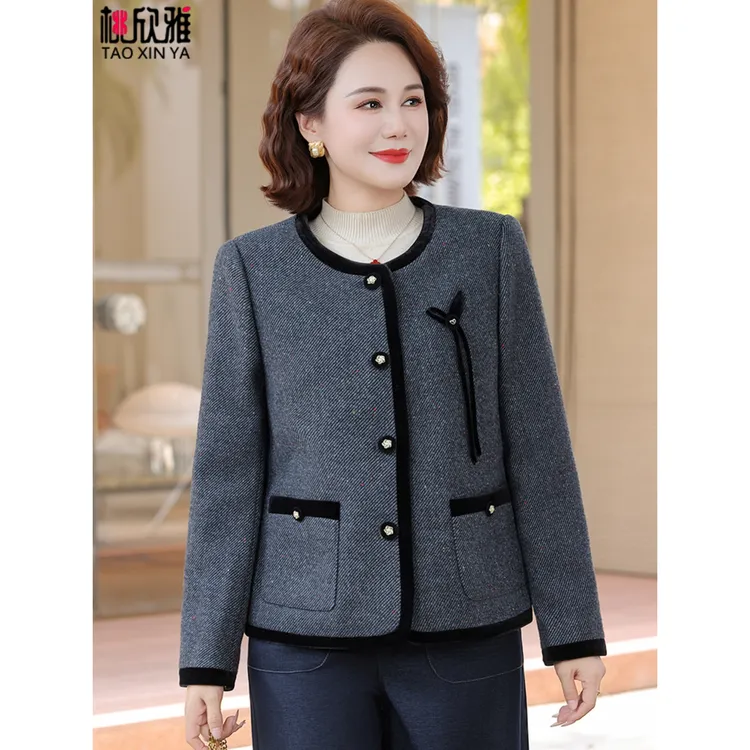 中年妈妈春秋小香风外套2025新款小个子中老年女士秋装上衣贵夫人