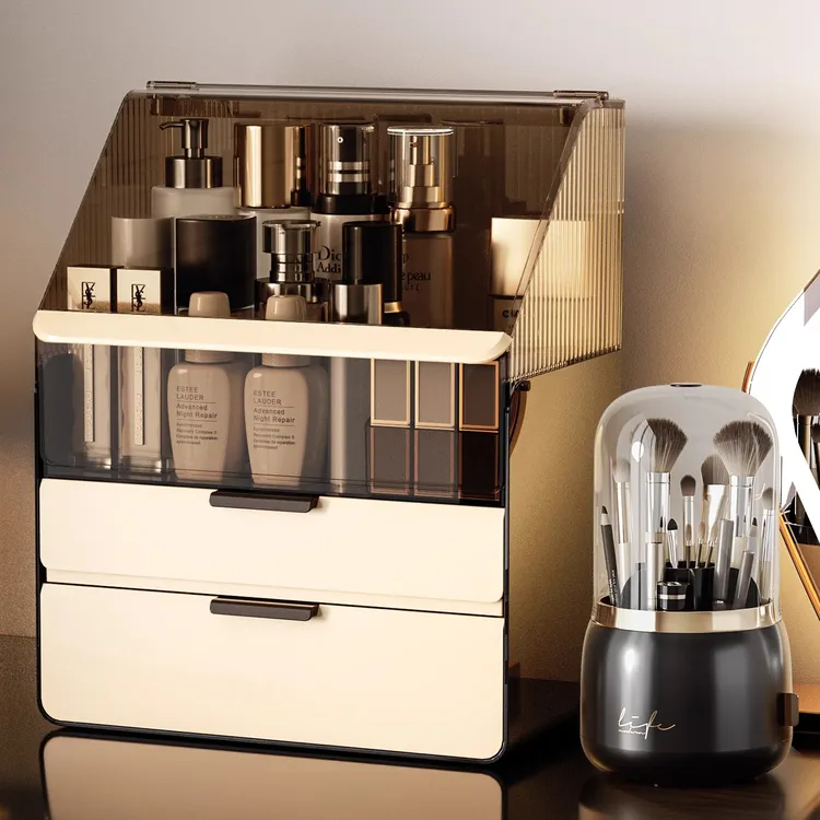 化妆品收纳盒桌面高级感梳妆台口红眉笔整理箱大容量护肤品置物架