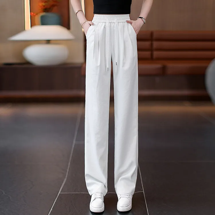冰丝阔腿裤女士夏季薄款2025新款高腰宽松垂感显瘦窄版休闲直筒裤