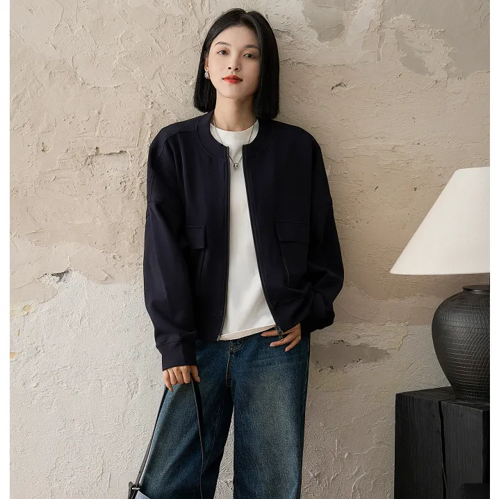 GDAMS商场同款内里薄绒时尚百搭工装宽松短款棒球外套休闲上衣女