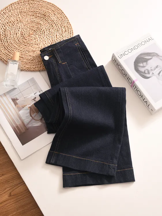 2026春款927时尚休闲裤高腰直筒显瘦丹宁蓝新款舒适弹力