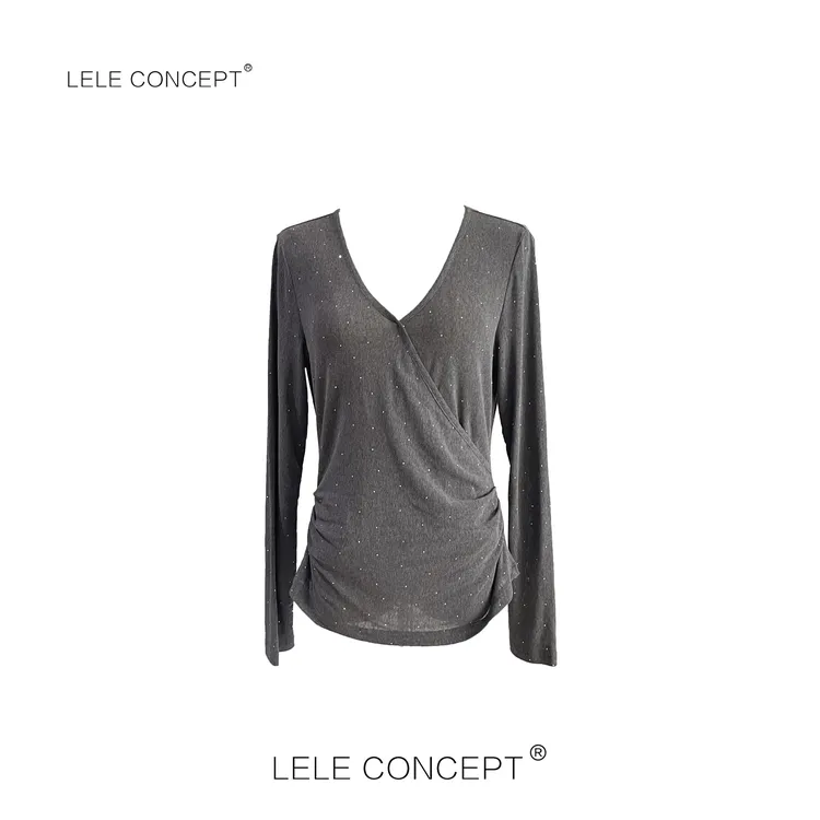 LELE CONCEPT丨静奢风都市V领烫钻上衣FS25C0137Y