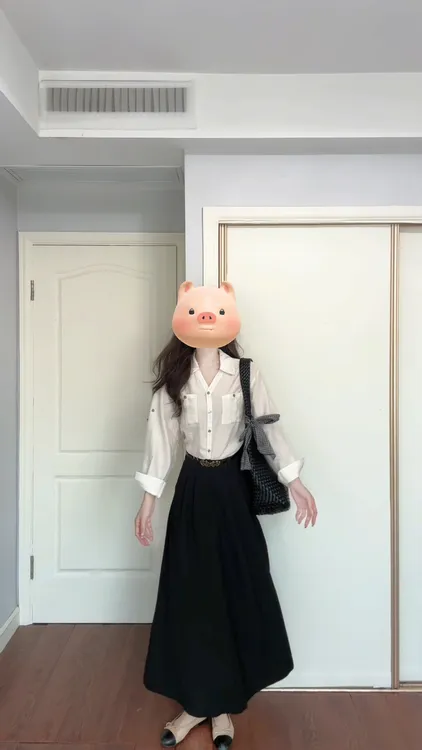 时尚气质套装韩版白色洋气长袖衬衫女早秋季高腰百搭黑色半身裙潮