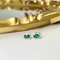培育祖母绿【小宝珠宝】22  T69283-S925银培育祖母绿耳钉5.5*3.5mm