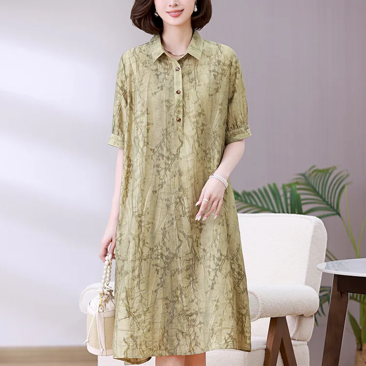 2025连衣裙女夏季2025新款气质宽松妈妈遮肚子显瘦中长款裙子