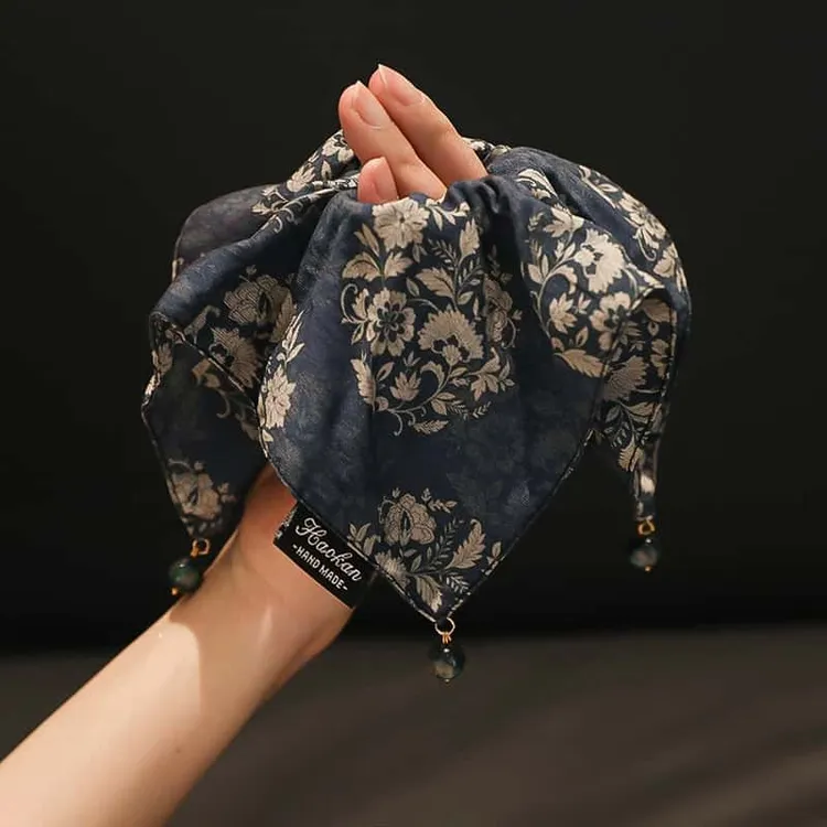 自制款新中式国风复古碎花大肠发圈方巾肠圈高级感超大号方形发圈