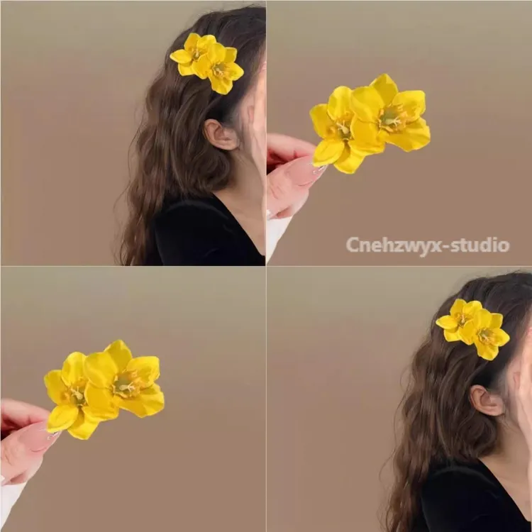 春春欲动~明媚黄色花朵发夹甜美可爱侧边夹发卡刘海夹生肖挂饰