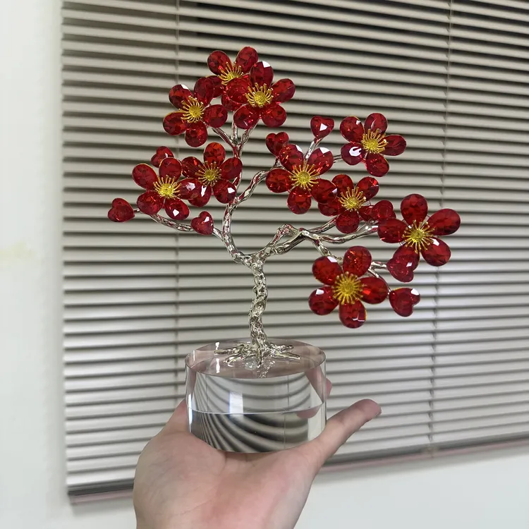 琉璃水晶老师女孩太阳花高端桌面摆件办公室红色琉璃纪念品