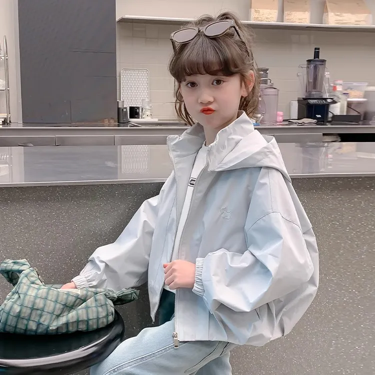 女童春装外套2025新款洋气时髦大童连帽上衣女孩春秋季夹克儿童装