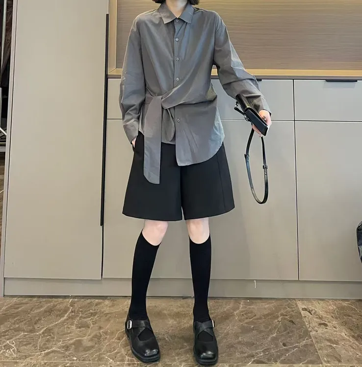 米可/MK-2681LJ【测系带收腰显瘦百搭衬衫】时尚休闲秋季新款衬衫