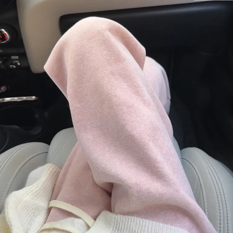 粉色糯米毛巾阔腿裤女秋冬季2025新款小个子高腰垂感外穿加绒裤子