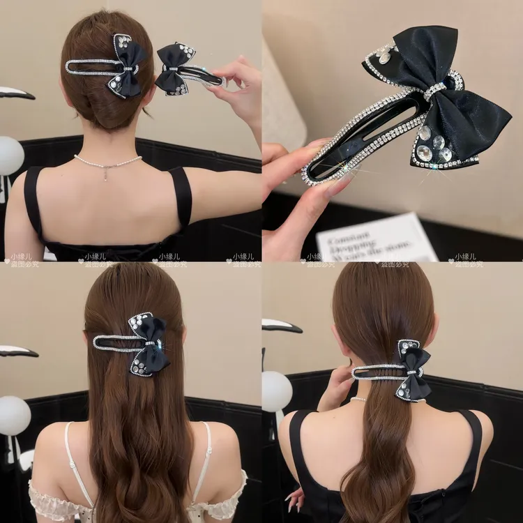 夜宴重工轻奢水钻蝴蝶结鸭嘴夹懒人发夹一字横夹后脑勺盘发夹