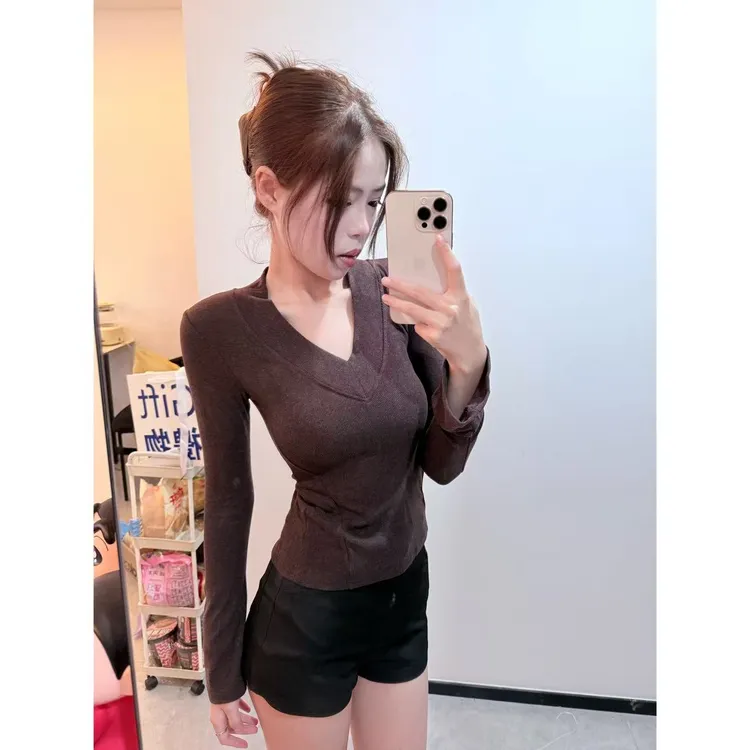 【慕斯双面绒】春秋韩版气质高级感打底衫长袖百搭修身显瘦内搭8869