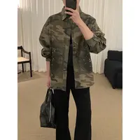 阿茶与阿古迷彩外套外套男款春季宽松休闲翻领夹克上衣2503305