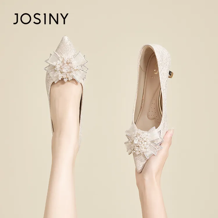 卓诗尼气质单鞋女2025夏季新款法式休闲百搭低跟浅口秀禾鞋婚鞋