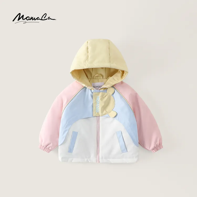 MOMOCO冬季新款女童可爱小熊门襟甜拼接加厚棉服外套77830138018