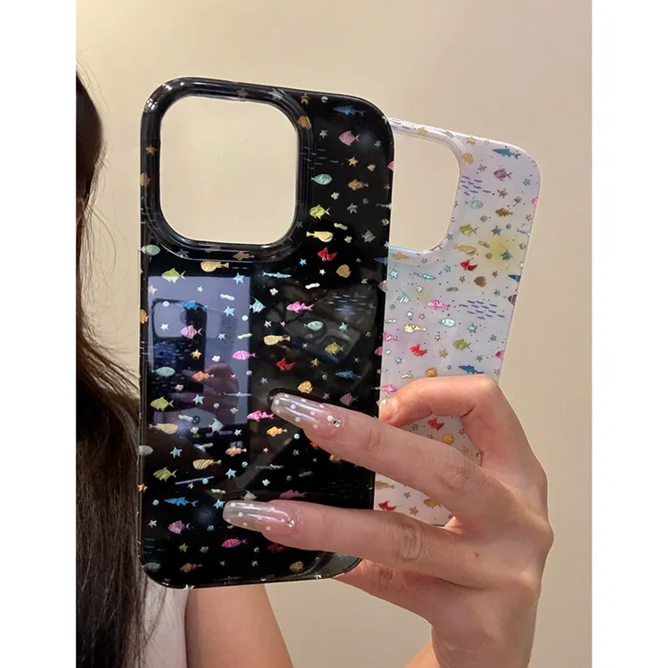 雅天立满屏彩色鎏金小鱼适用iPhone17苹果手机壳华为vivo小米oppo
