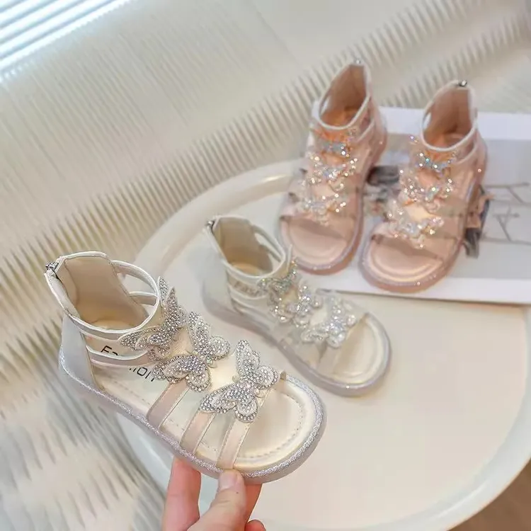 ABC女童凉鞋2025夏季韩版童鞋儿童软底时尚蝴蝶结公主鞋罗马凉鞋 