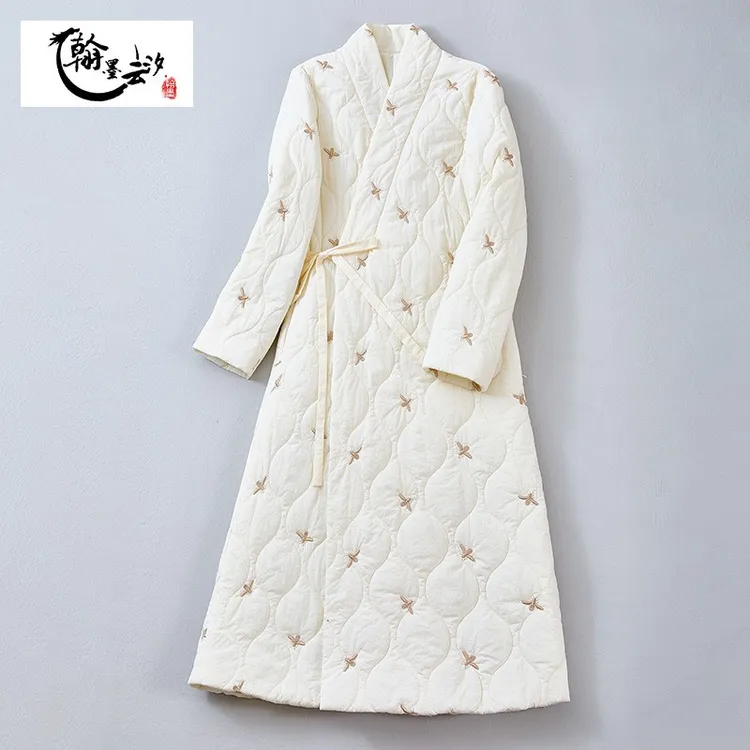 翰墨云汐中式女装禅意风仙气禅服秋冬加厚改良汉服中长款棉服外套
