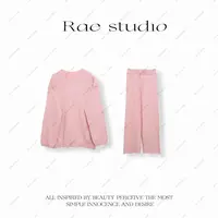 【Rae】极简设计慵懒风软糯显瘦长袖长裤针织套装r715