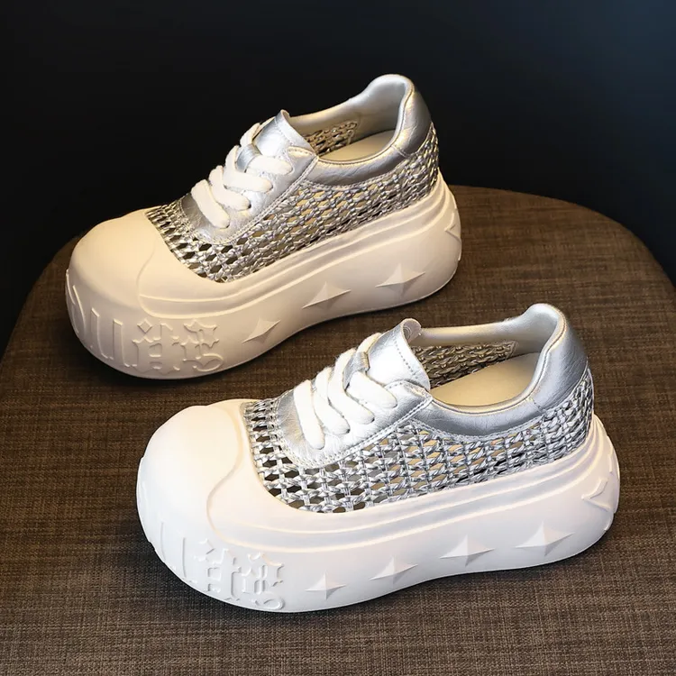 时尚休闲老爹鞋透气网面百搭松糕网鞋ins潮镂空透网内增高小白鞋