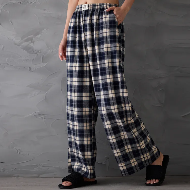 经典格子睡裤女纯棉春秋季宽松长裤阔腿显瘦休闲裤女家居裤可外穿