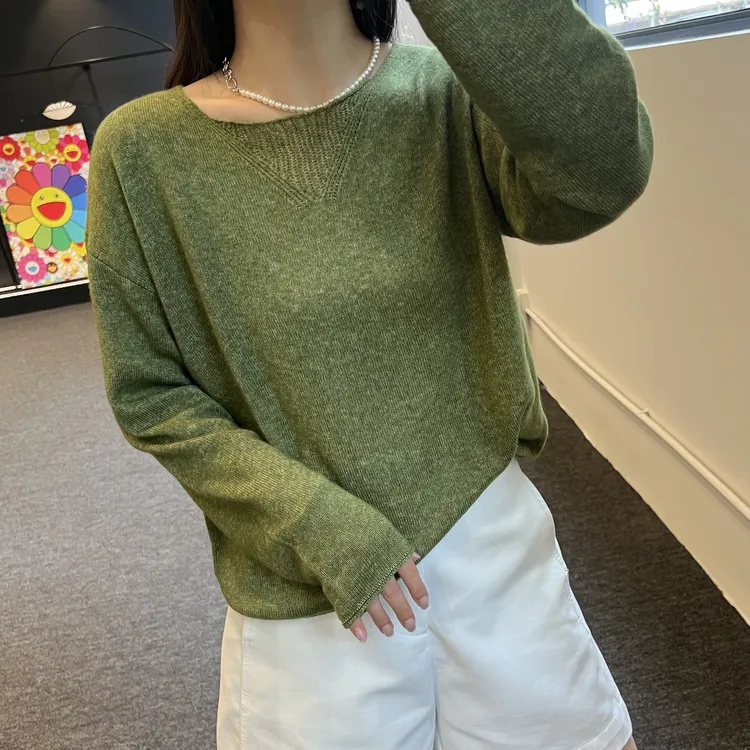 【山羊绒+绵羊毛莱赛尔】慵懒风宽松百搭纯色长袖针织衫上衣61128