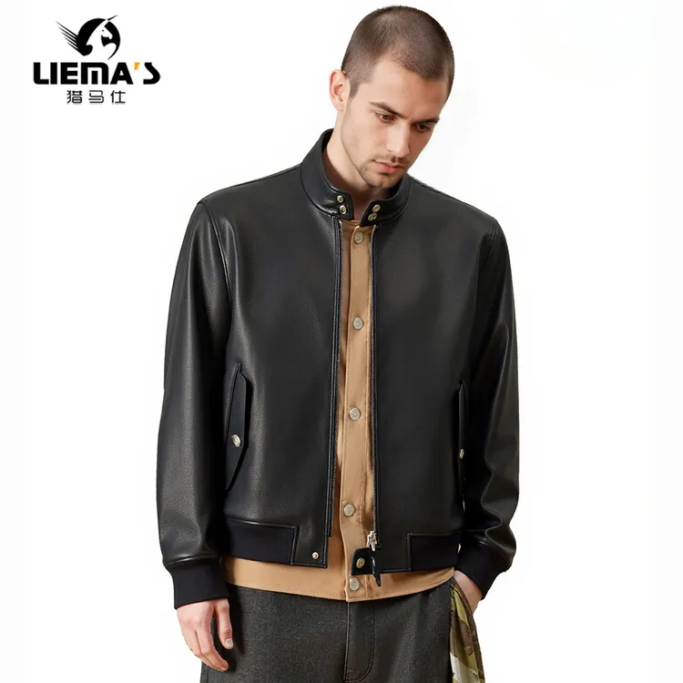 LM2582春秋季男士TF款短款山羊皮高立领休闲皮衣夹克外套潮流时尚