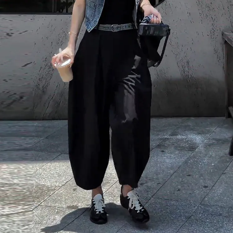 黑色气质百搭阔腿哈伦裤女秋薄款2025新款时尚洋气显瘦气球九分裤