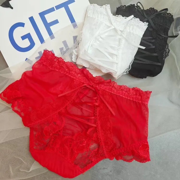 洛丽塔花嫁200斤结婚大码高腰内裤女300斤本命年红色性感镂空包臀