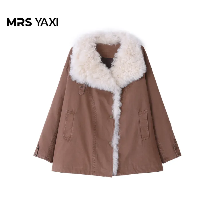 Mrsyaxi中长款皮毛一体领90白鹅绒防风羽绒服YX5071504